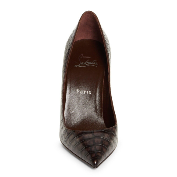 Christian Louboutin Kate 100 Expresso Brown Croc Classic Pointed Heel Pump 38 - Picture 6 of 11